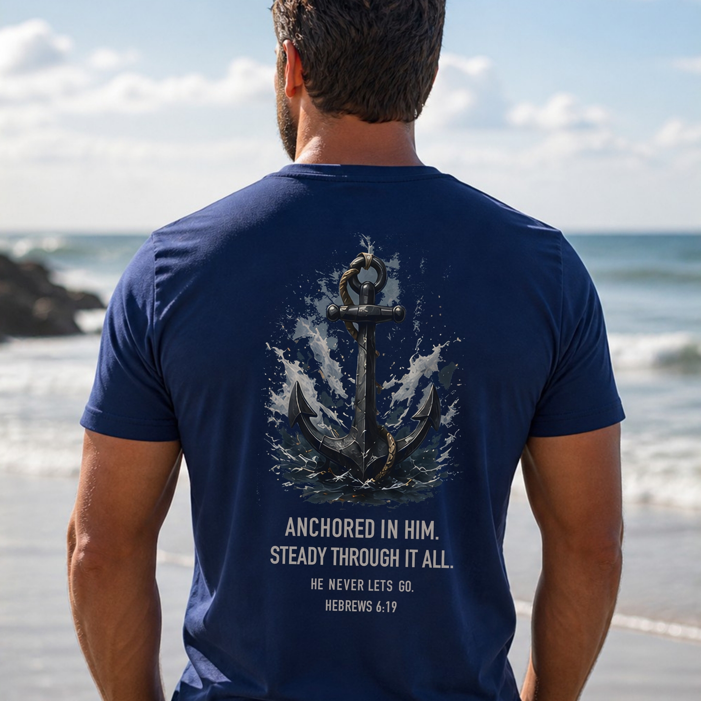 Anchored in Him - T-Shirt - Blue