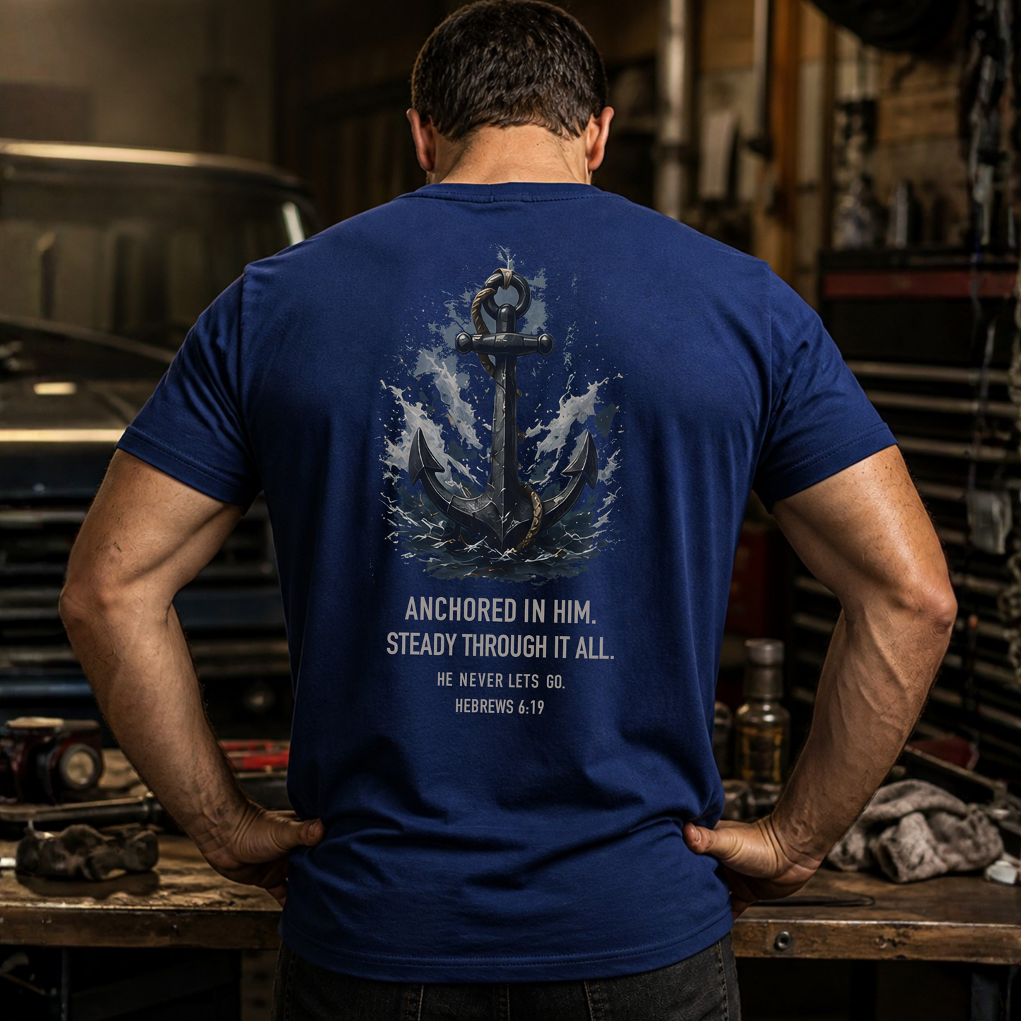 Anchored in Him - T-Shirt - Blue