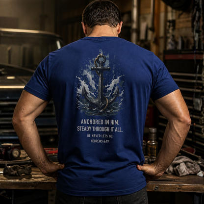 Anchored in Him - T-Shirt - Blue