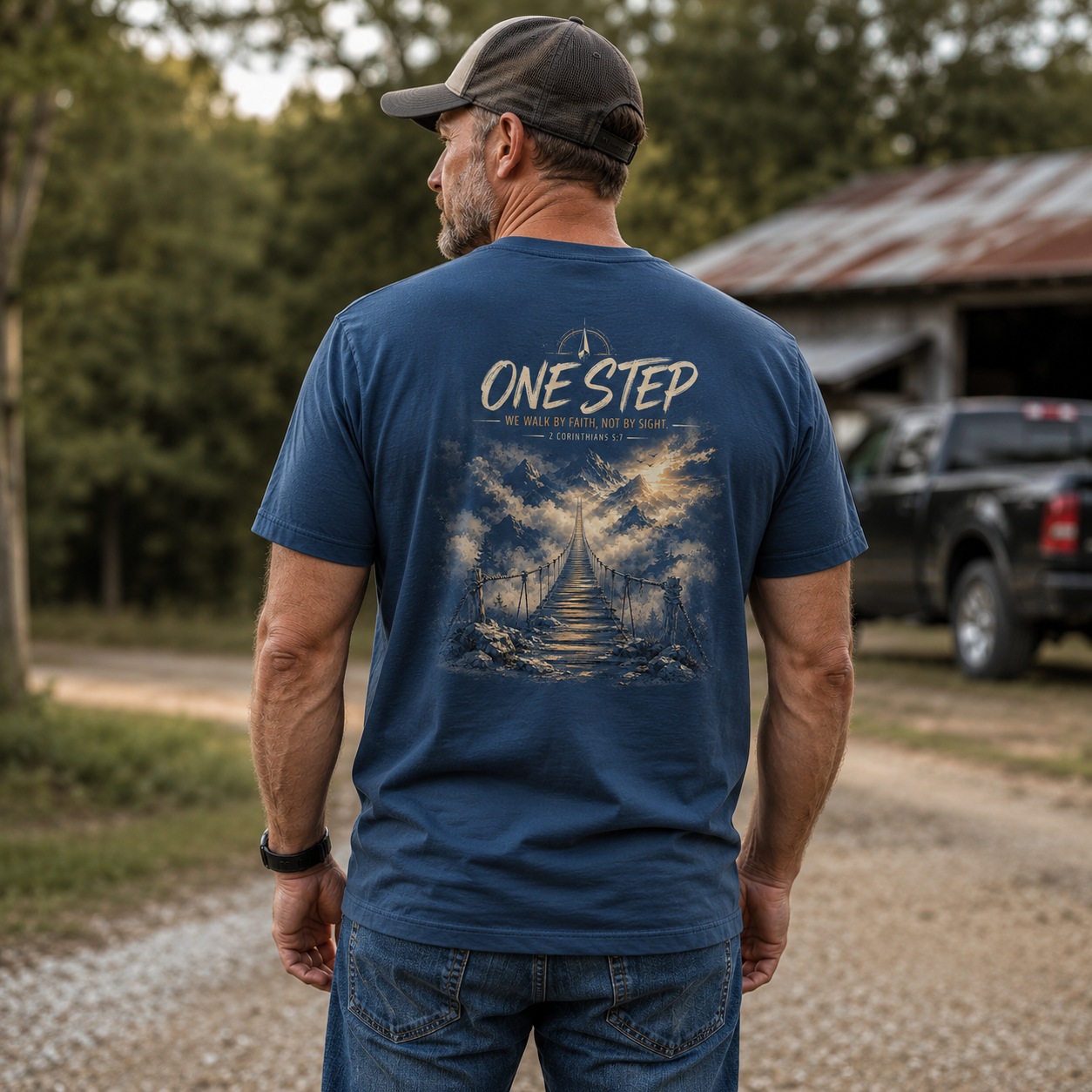One Step Walk By Faith - T-Shirt - Blue