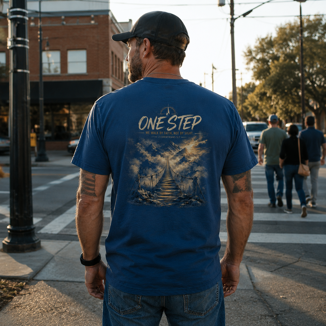 One Step Walk By Faith - T-Shirt - Blue