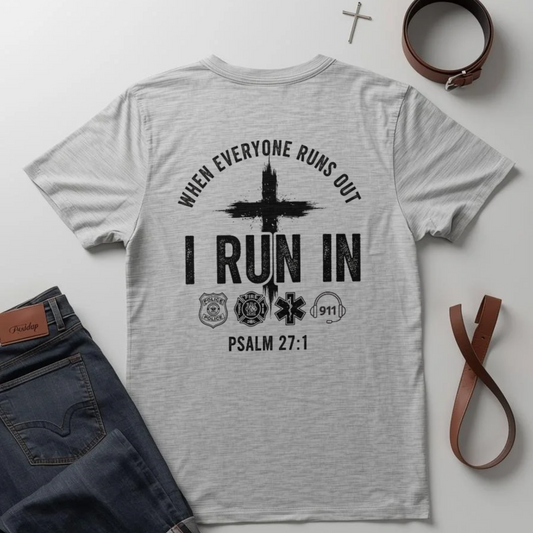 Gray t-shirt with motivational text on a white background