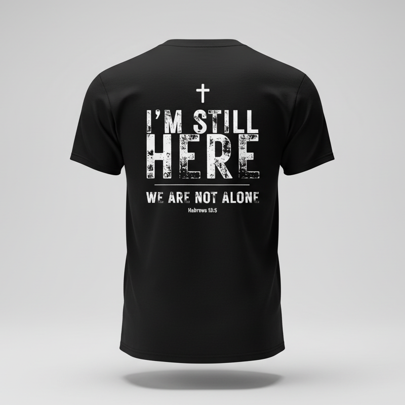 Black t-shirt with motivational text on a gray background