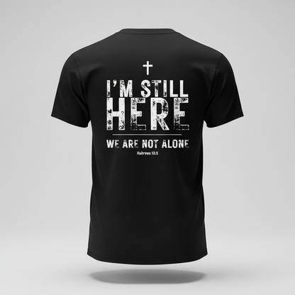 Black t-shirt with motivational text on a gray background