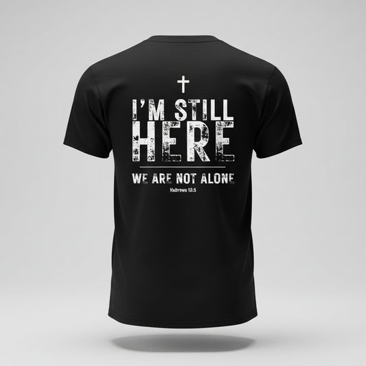 Black t-shirt with motivational text on a gray background