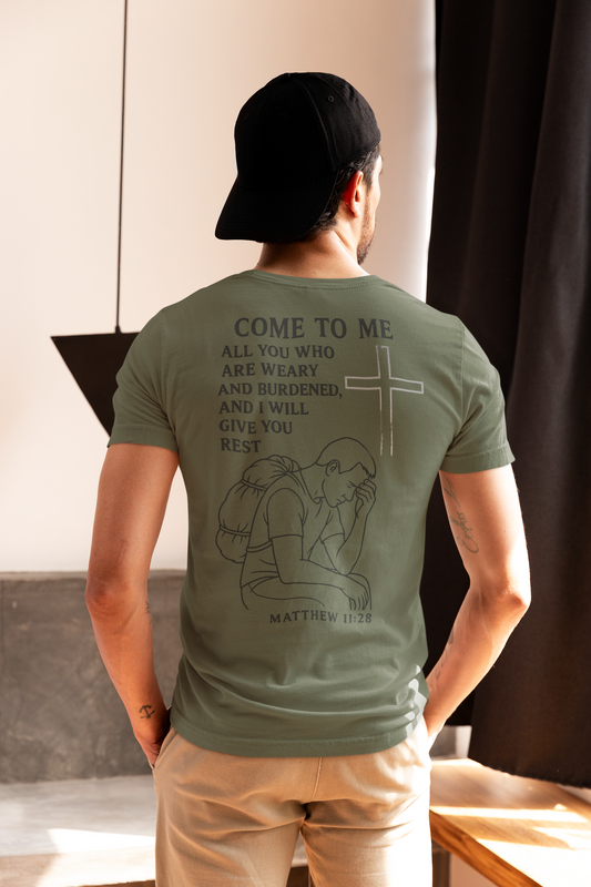 Matthew 11:28 "Come to Me" Burdened Man Tee – NAH Brother Edition